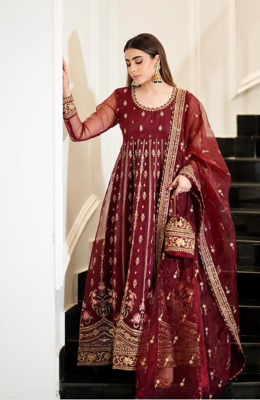 Luxury Chiffon Frock Set with Dupatta – 3 Piece – AS – 062