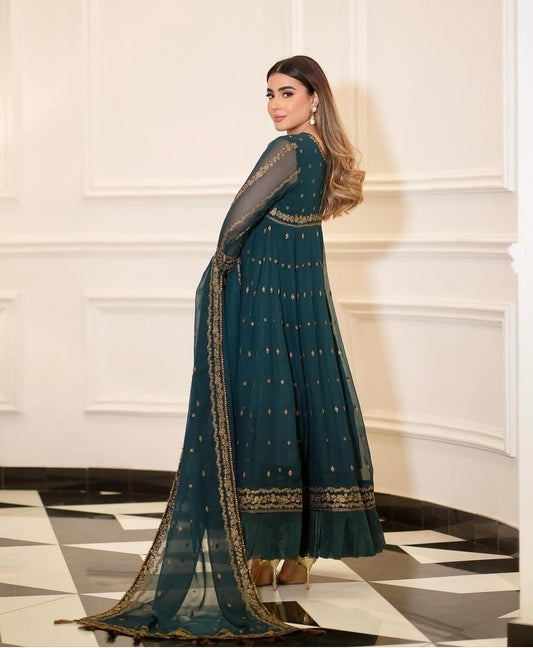 Luxury Chiffon Frock Set with Dupatta – 3 Piece – AS – 064