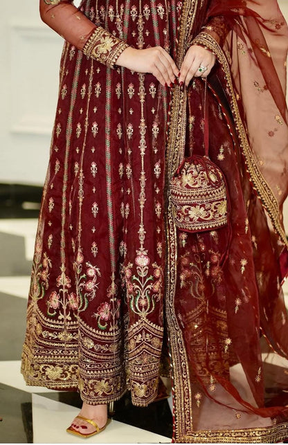 Luxury Chiffon Frock Set with Dupatta & Potli Bag – 3 Piece – AS – 062