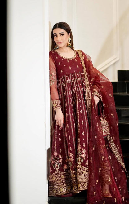 Luxury Chiffon Frock Set with Dupatta & Potli Bag – 3 Piece – AS – 062