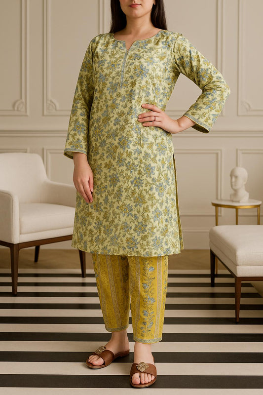 Elegant Floral Beige 2-Piece Suit | 001 BS