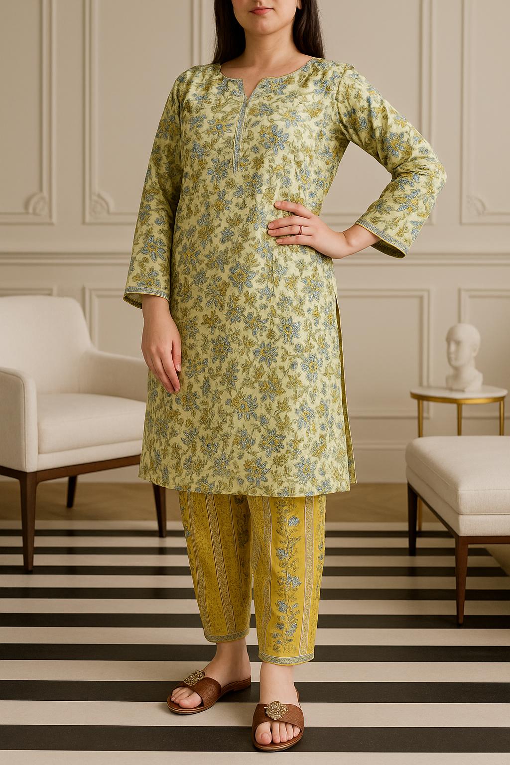 Elegant Floral Beige 2-Piece Suit | 001 BS