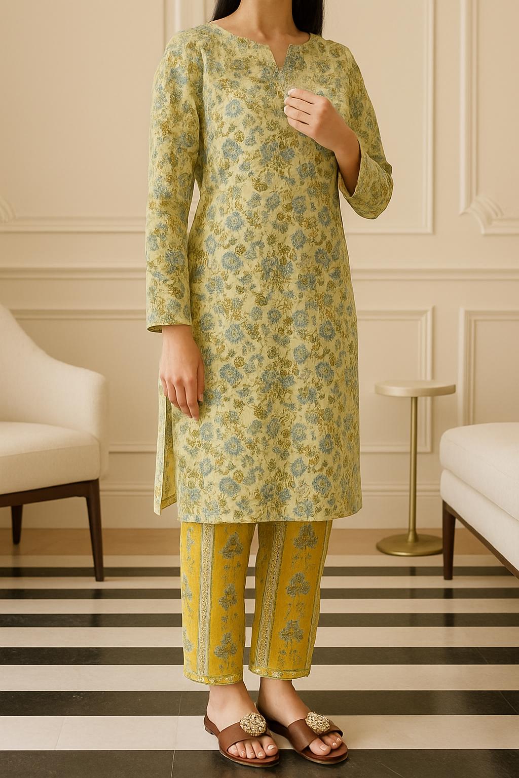 Elegant Floral Beige 2-Piece Suit | 001 BS