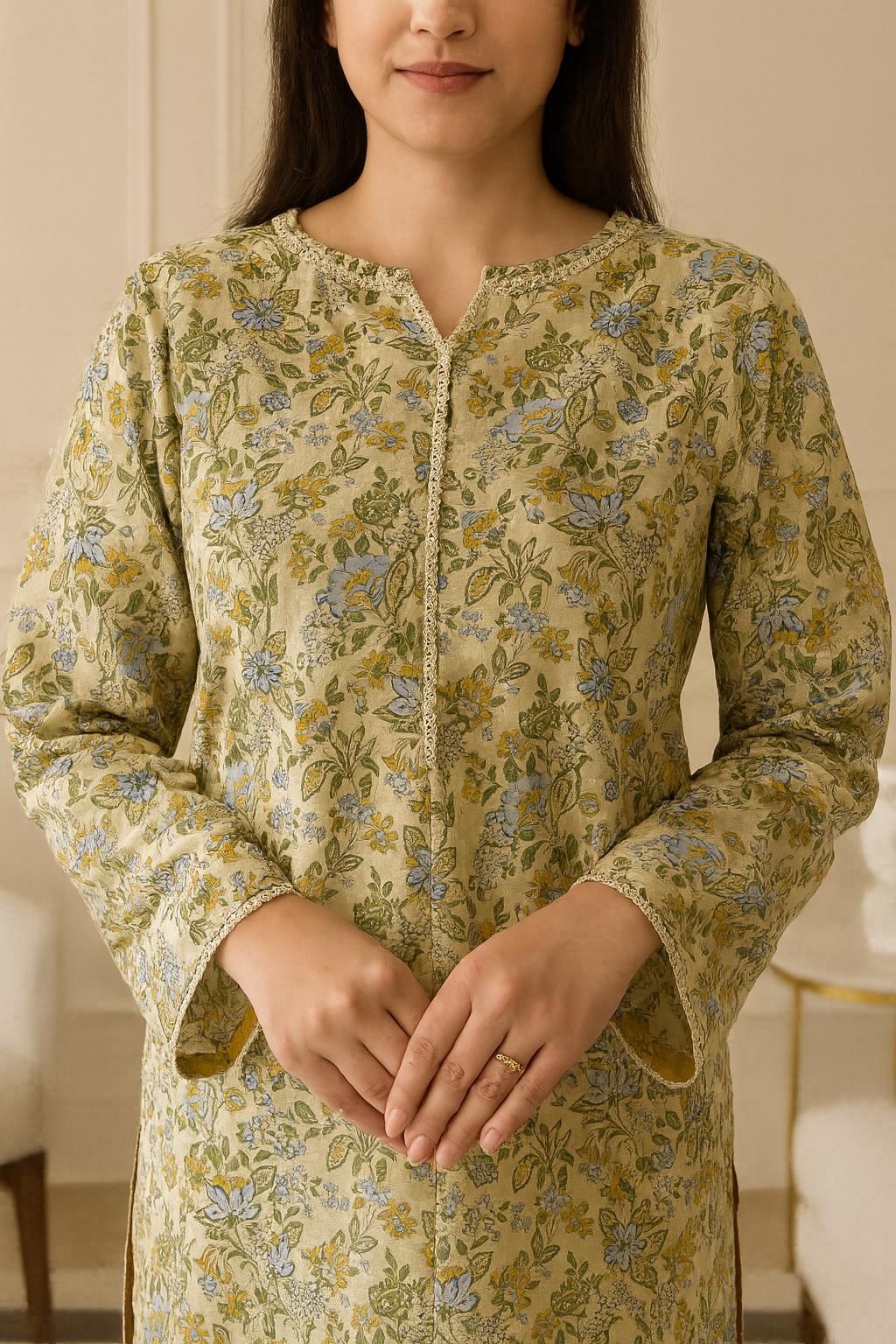 Elegant Floral Beige 2-Piece Suit | 001 BS