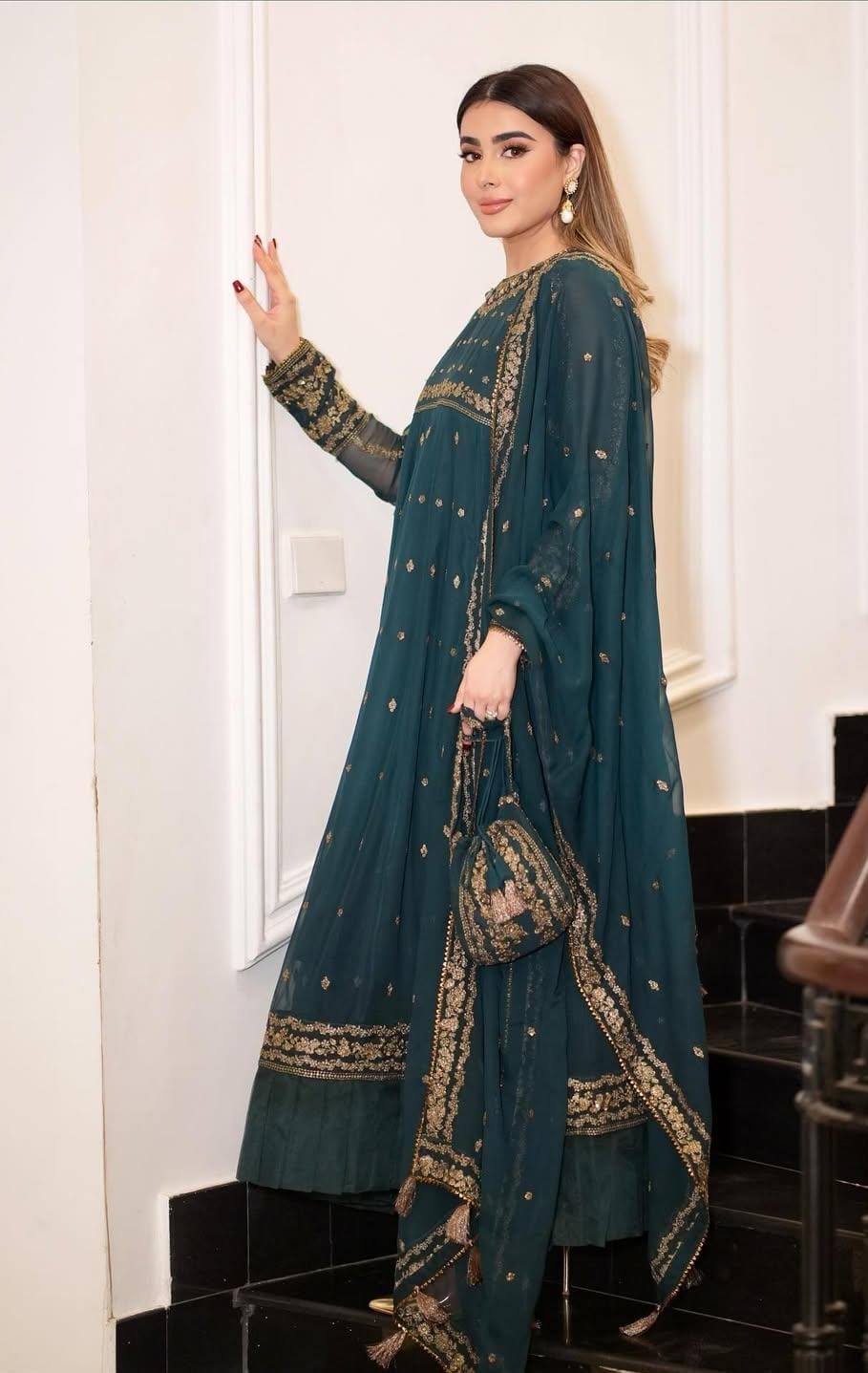 Luxury Chiffon Frock Set with Dupatta & Potli Bag – 3 Piece – AS – 064