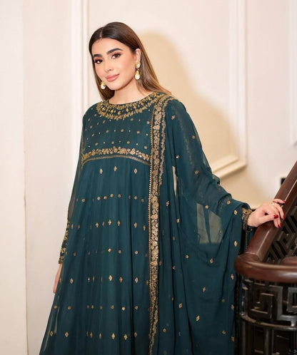 Luxury Chiffon Frock Set with Dupatta & Potli Bag – 3 Piece – AS – 064