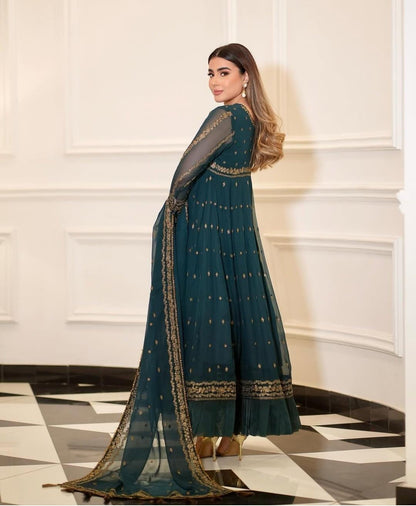 Luxury Chiffon Frock Set with Dupatta & Potli Bag – 3 Piece – AS – 064