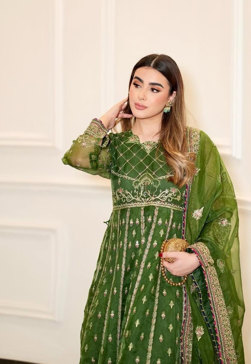 Luxury Chiffon Frock Set with Dupatta & Potli Bag – 3 Piece – AS – 063